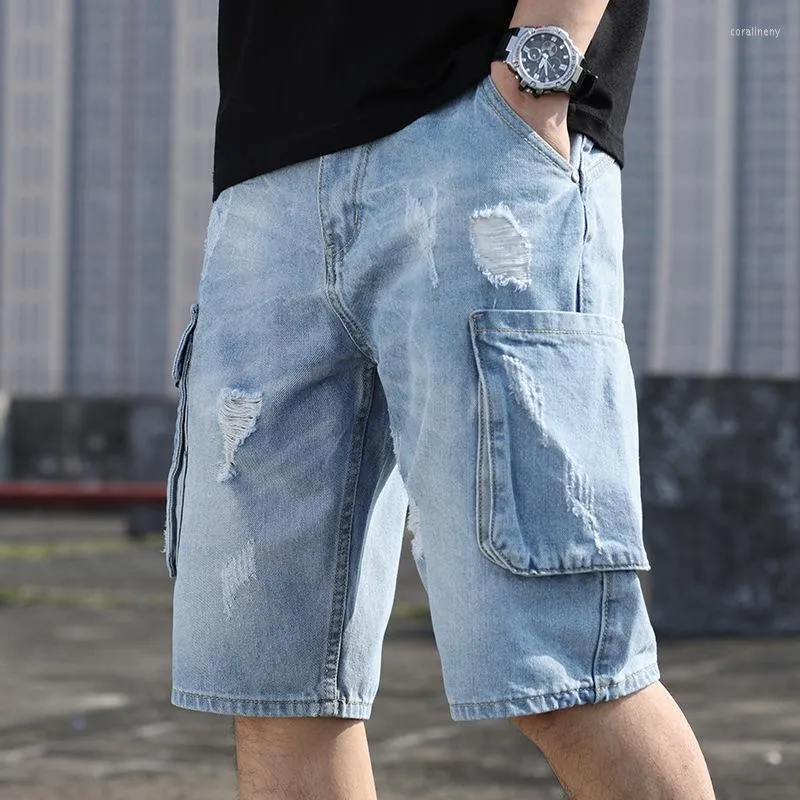 Jeans pour hommes 2023 Été Hommes Rétro Denim Shorts Casual Lavé Mâle Mode Court Genou Longueur Globale Combat Cargo Style Militaire