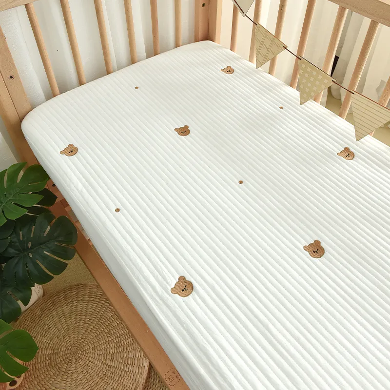 Yatak takımları Koreli kapitone bebek karyolası beşik takılı ayı kiraz yıldız işlemeli pamuklu çocuklar bebek yatak çarşafları yatak kapağı yatak örtüsü 230223