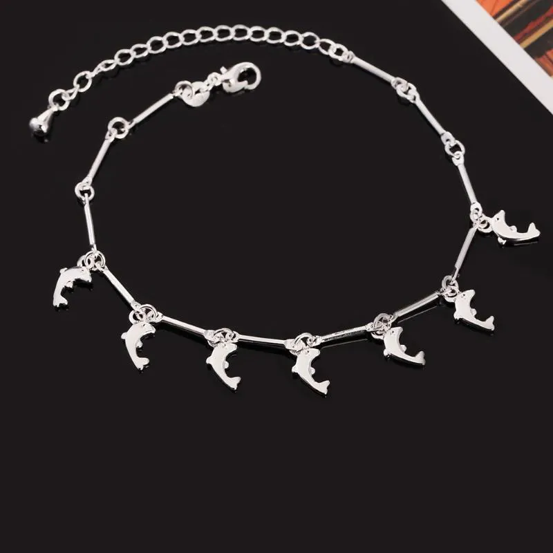 Charm Bracelets Korean Fashion 925 Stamp Silver Pretty Romantic Dolphin Chain For Women Party Wedding AccessoriesGift Fine JewelryCharm