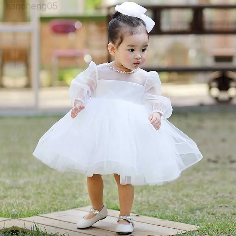 Girl's Dresses Toddler Baby Girl Summer Dress Infant Princess Dress White Tulle 1 Year Birthday Baby Girls Party Dress Newborn Baptism Gown W0224