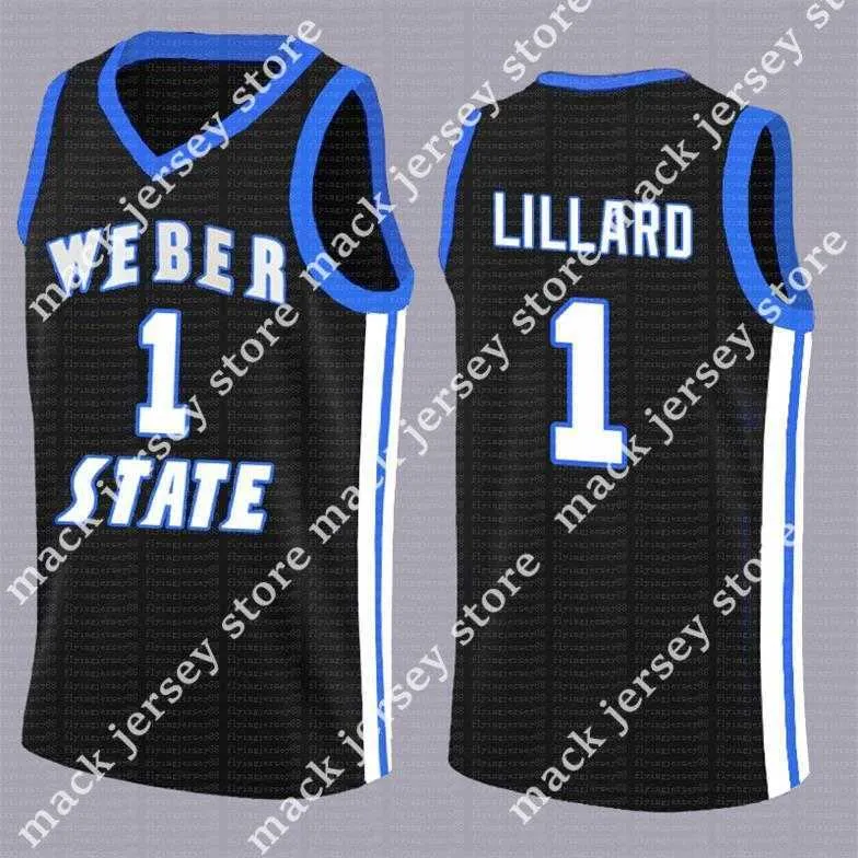 NCAA Damian 0 Lillard Weber State Jersey Hommes Lillard Black College Jersey Cousu University Retro Basketball Jersey