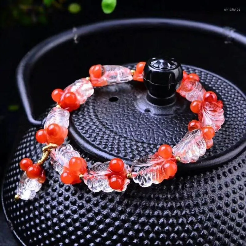 Strand Wholesale Fine Hand Carved White Red Natural Crystal Bracelets Goldfish Beads Bracelet Lucky For Men Women Gift Fashion Jewelry