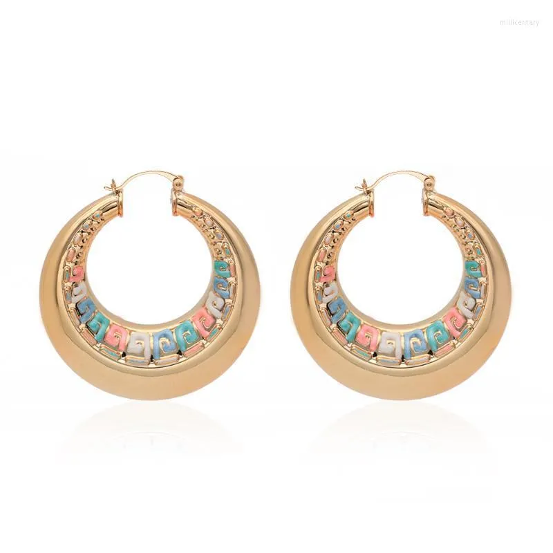 Boucles d'oreilles créoles Huggie coloré mode grande taille or cuivre bijoux émail événements de mariage pour les femmes S121006Hoop Mill22