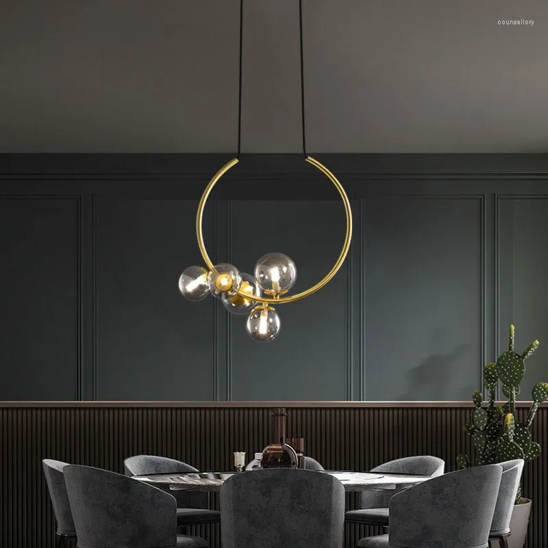 Pendant Lamps Nordic Metal Wreath Pendant-Light Hanging-lamp Bar Corridor Bedroom Restaurant Round Glass Lampshade G9 LED Lamp