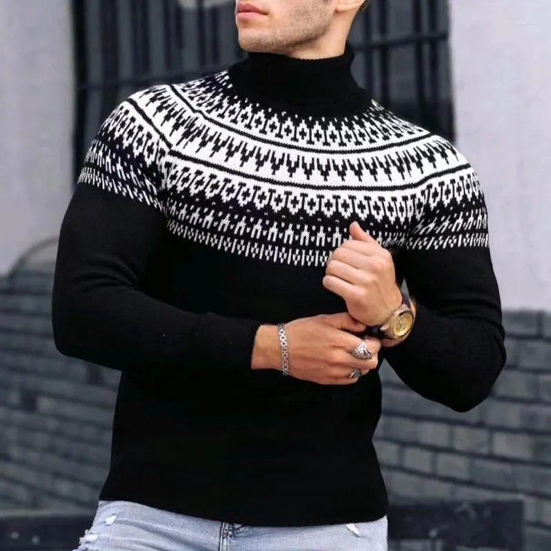 Herrtröjor Höst Herr Enfärgad Turtleneck tröja Tight Pullover Koreansk Randig Slim Fit Stickat Warm Stickad Bottoming Shirt