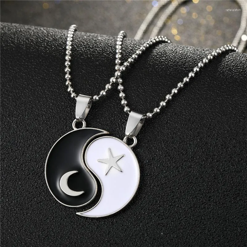 Pendentif Colliers 1set Noir Blanc Star Moon Collier pour hommes Femmes Trendy Yin Yang Tai Chi Amis Couples Bijoux ras du cou