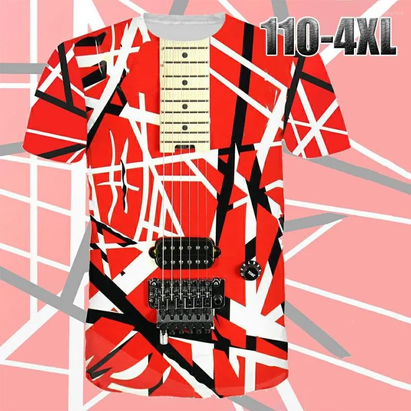 Camiseta masculina de alta qualidade masculino impressão 3D Impressão engraçada da guitarra vermelha camisa de manga curta