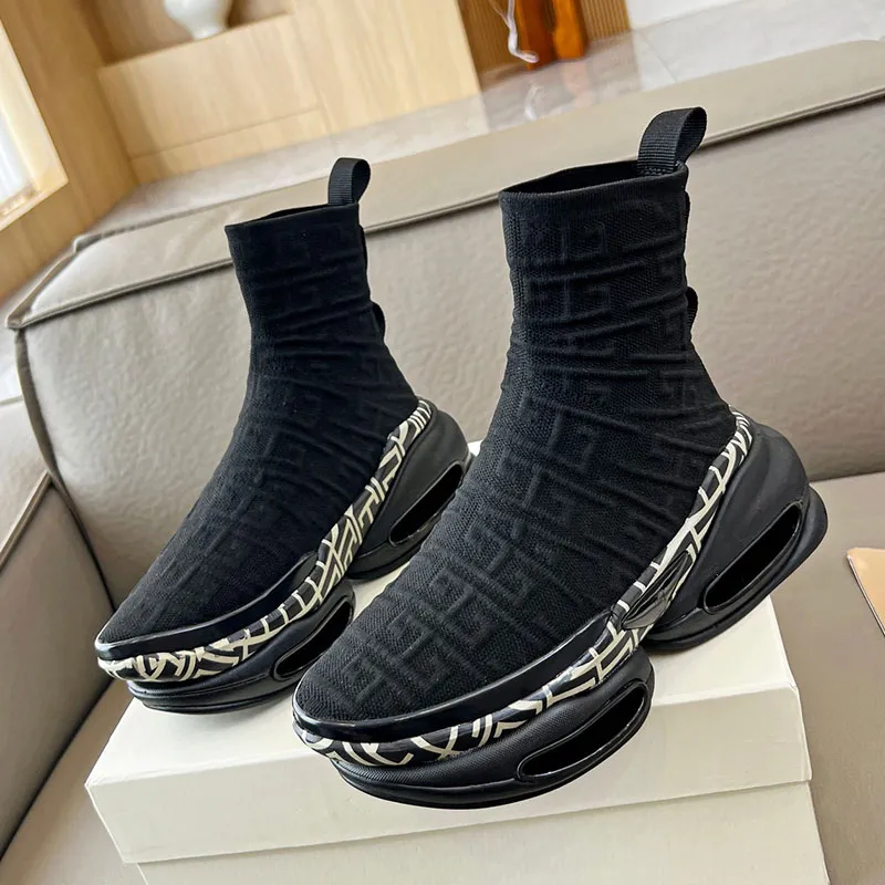 BALMAIS Designer Top Kwaliteit Luxe sneakers Classic Black High-Top Sock Shoes Geplaid Getextureerde plaatvormige schoenen Joggen Running Reled Casual Shoes Maat 35-46