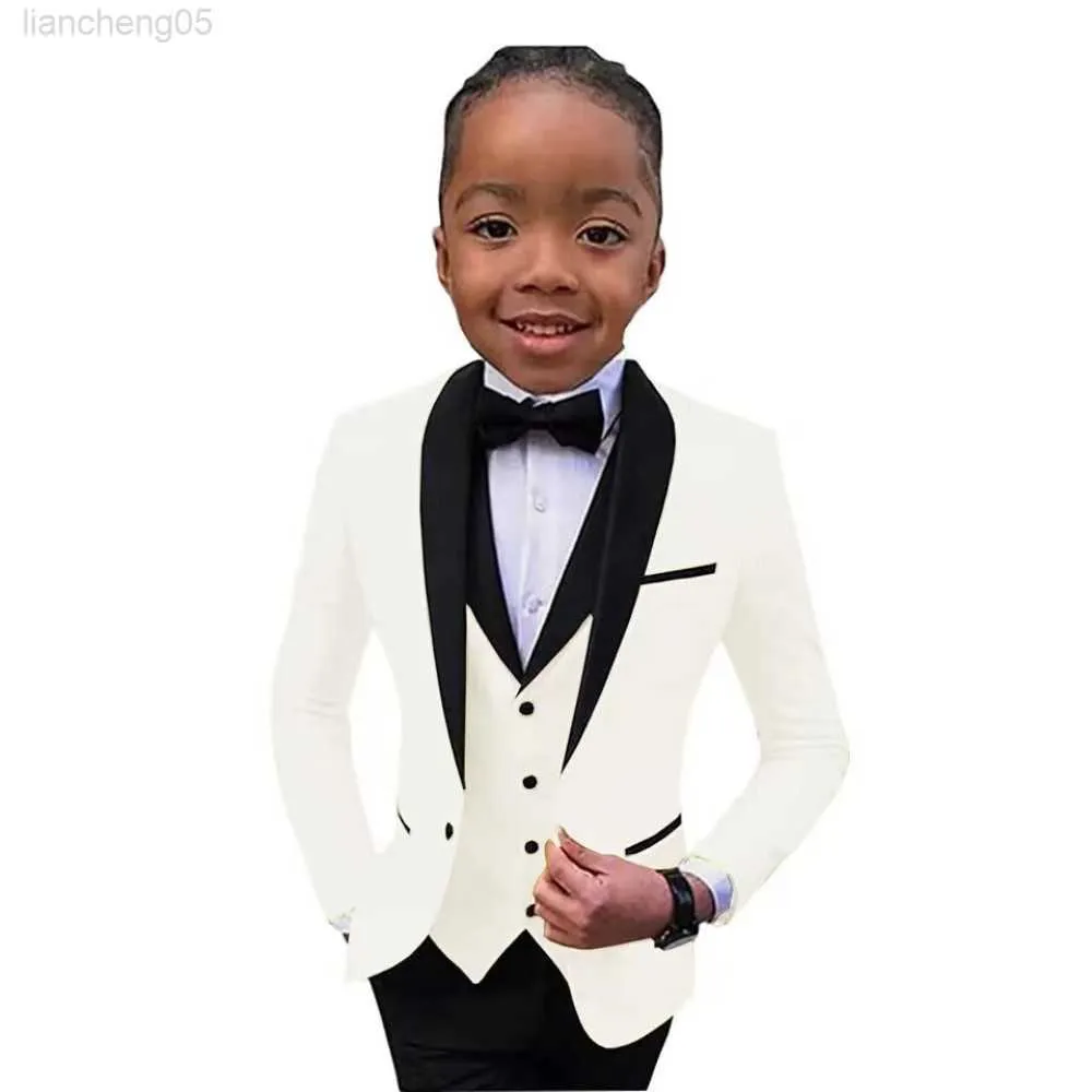 Clothing Sets Boys Suit Wedding Tuxedo 3 Piece Shawl Collar Jacket Pants Vest Child Formal Blazer Set Slim Fit Outfit Come garcon mariage W0224