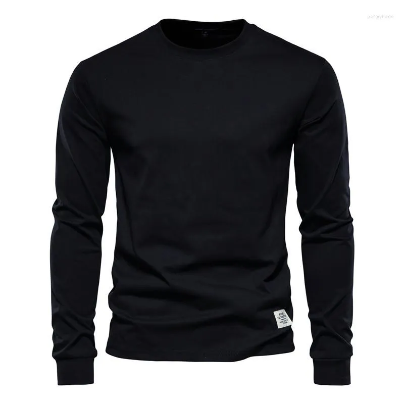 Mäns T-skjortor 2023 Spring Men's Long Sleeve T-shirts Bomull Casual Workwear Tee Tops Solid Color Pullovers Male