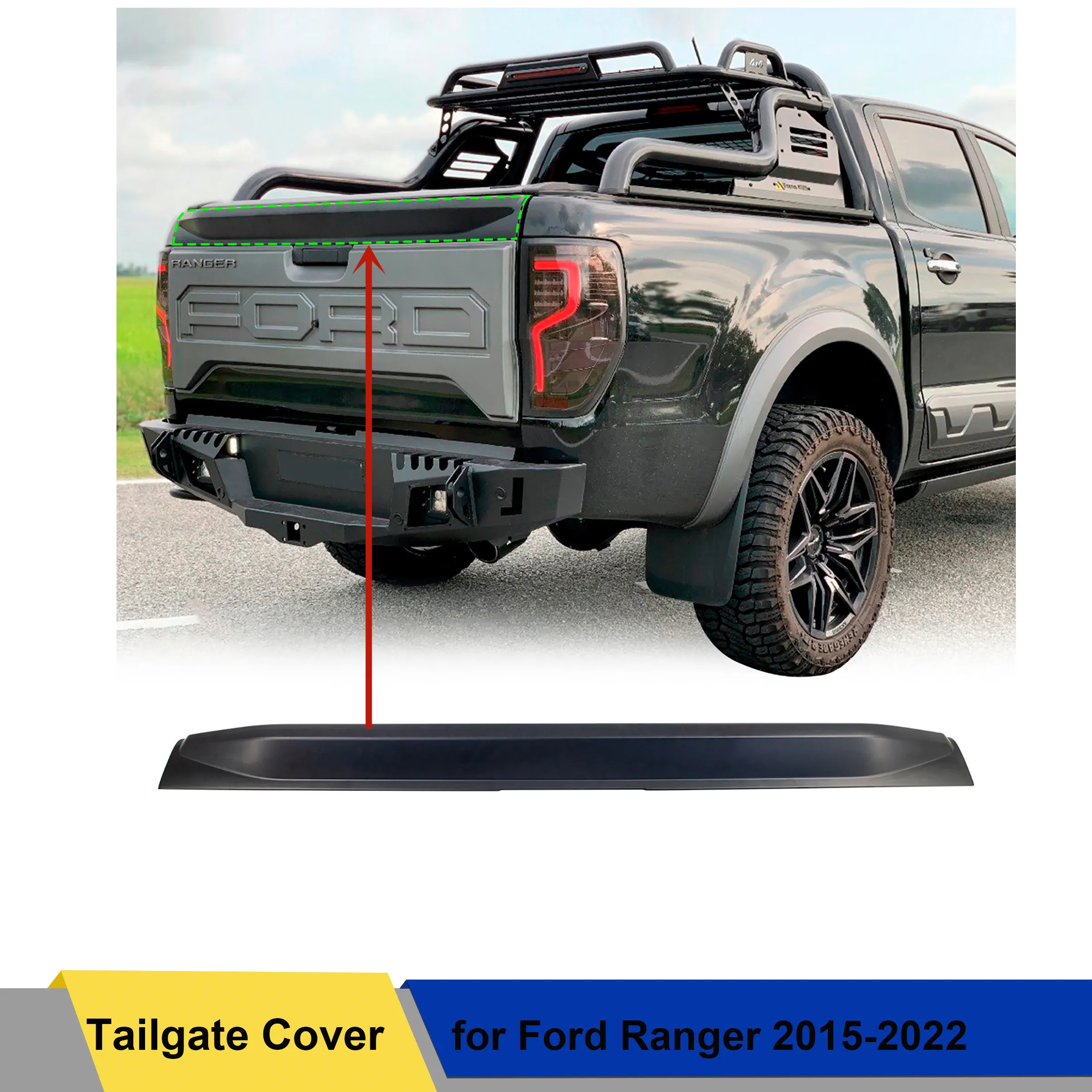 Exterieur accessoires Tail Gate Protector Tailgate Cover Guard voor Ford Ranger 2013 2013 2014 2015 Wildtrak Mat Black Car Styling