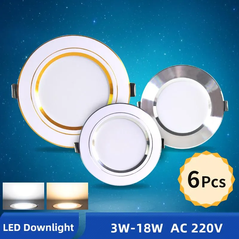 Downloads OK-B 6pcs Downlight 3W 5W 9W 12W 15W 18W Spot AC 220V Gold Silver Branco Ultra Fin