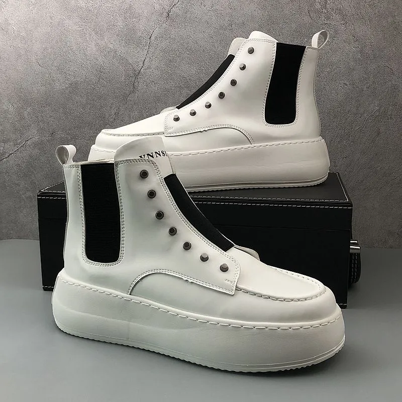 Kleider italienischer Designer Hochzeitsfeiern Schuhe Mode High Top Vulkanisierte Schnüre -up lässige Turnschuhe rund Zeh Dicke Boden Business Freizeit Walking Stiefel C.