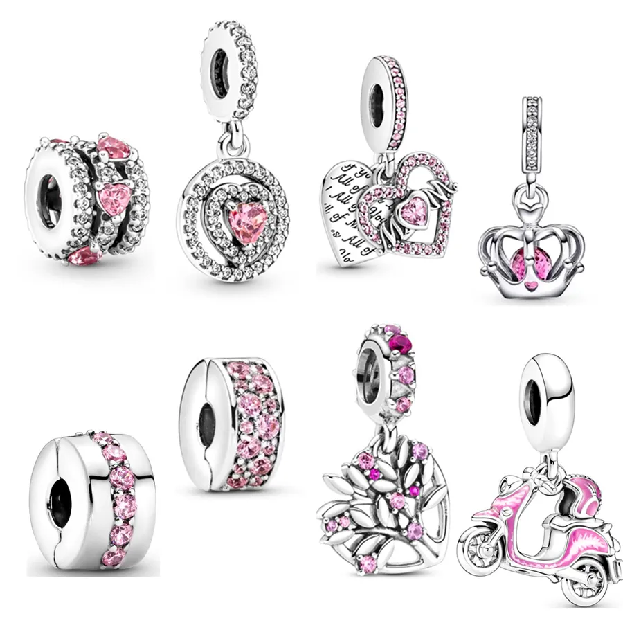 Den nya populära 925 Pure Silver Pink Halo Pedal Car Pedal Hanging Bead Pendant Charm är lämplig för primitiva Pandora -armbandsmycken