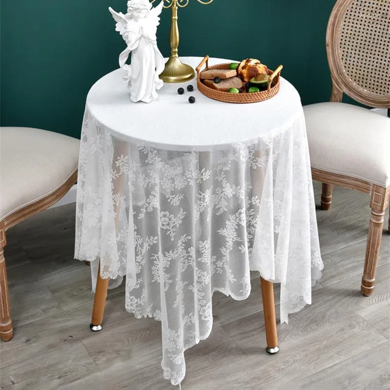 طاولة قطعة قماش جميلة غلاف الدانتيل الأبيض ديكور الأزهار التطريز حفل زفاف بوفيه tablecloth إضافي ستارة الستار.