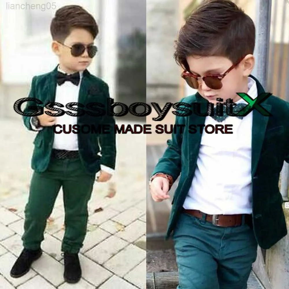 Zestawy odzieży dla dzieci chłopcy garnitur 2 sztuki Slim Fit Green Velvet Wedding Wear Ern Eardo Tuxedo na zamówienie dziecięce blezer set W0224