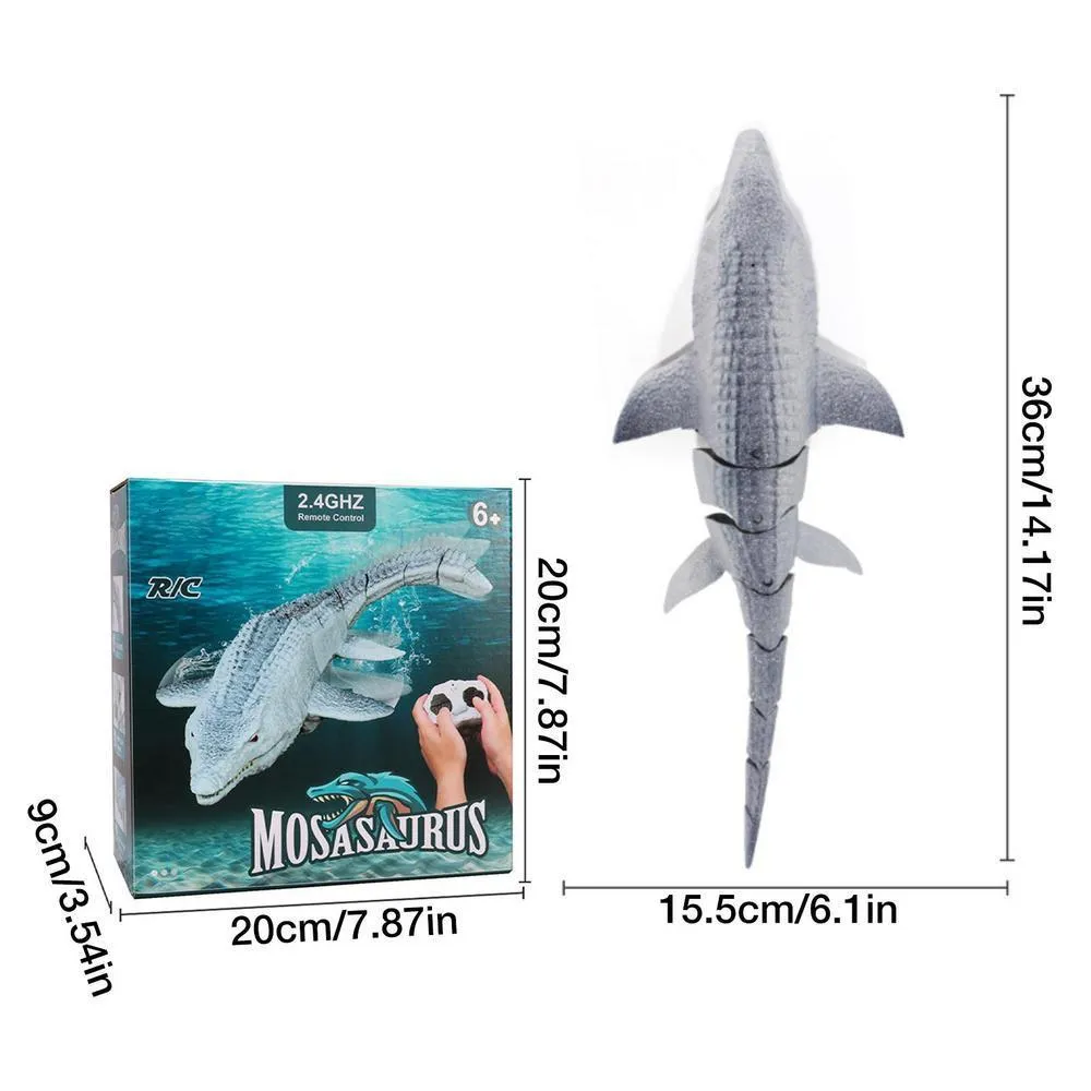 Jouet Mosasaurus Aquatique Télécommandé - Dinosaure Nageur RC Avec Spray Eau Et LED - 40cm