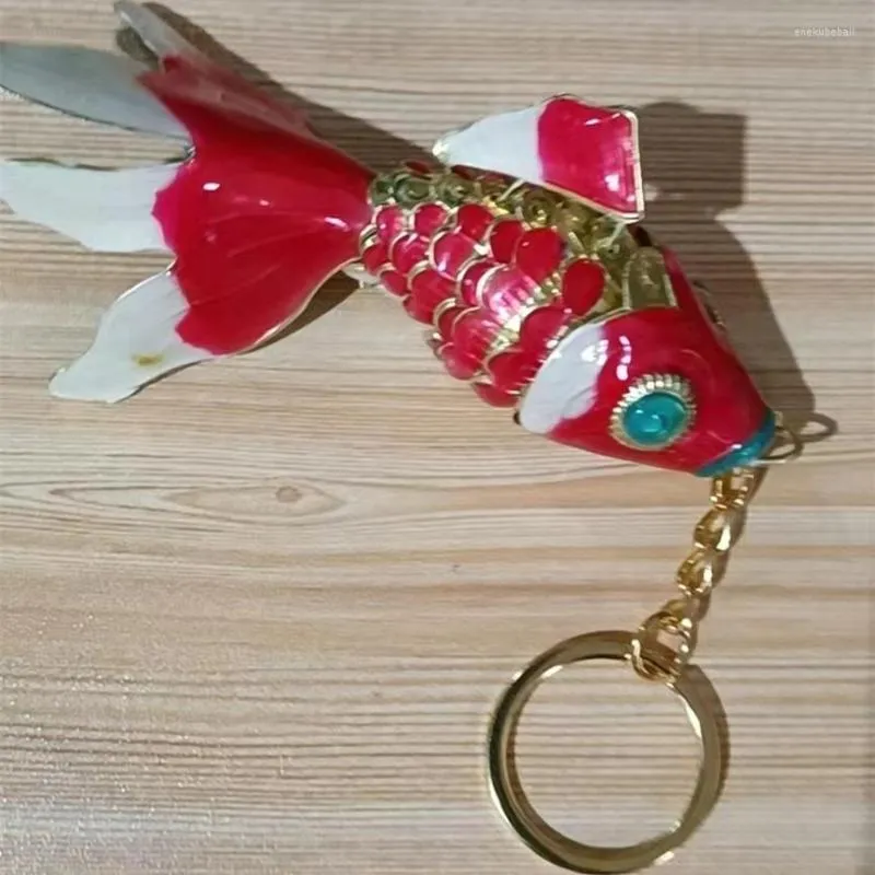 Keychains 9cm Large Cloisonne Enamel Fish Charms For Cute Keyrings Chinese Gift Sway Colorful Goldfish Key Holder Pendants