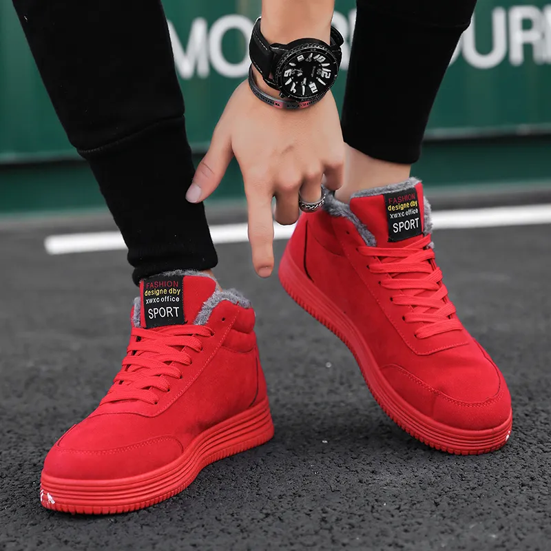 Kledingschoenen Weh 2022 Winter Fashion LaceUp Heren Causale platte minnaar Red Rubber Bottom Sneaker Man Keep warme pluche mannen Sneakers 230224