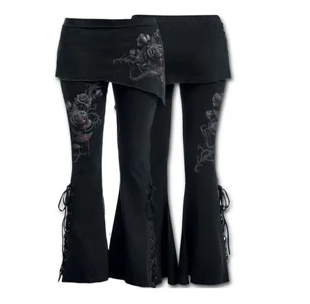 Women's Pants s Gothic Punk Skinny Irregular Skrit Flare Trouser Print Floral Cotton Slim Bandage Long Plus Size 230225