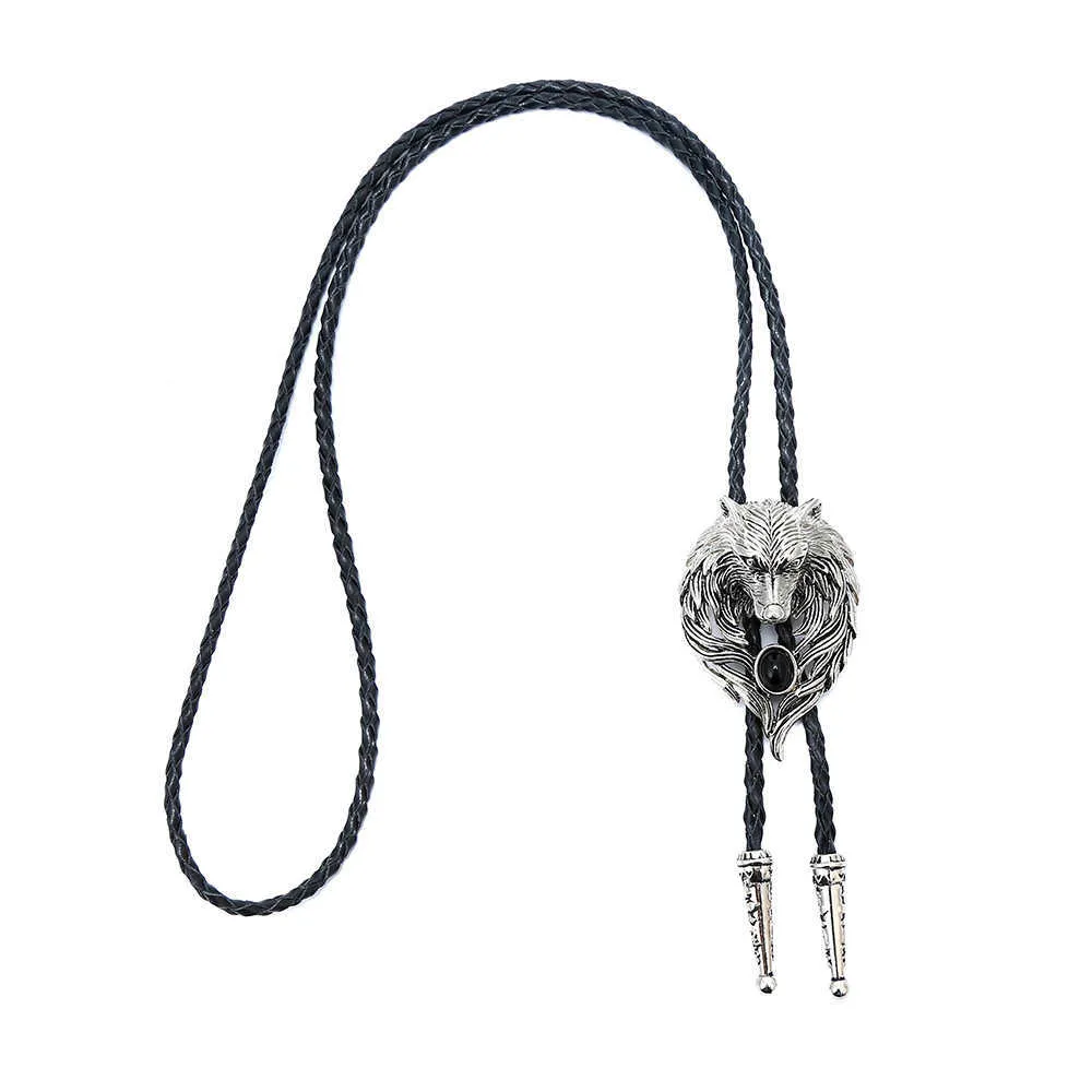 Cravates Cowboy West BOLO cravate agate naturelle tête de loup collier en cuir corde noeud papillon