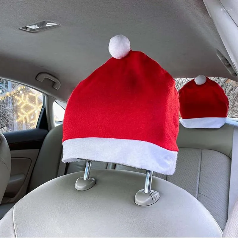 Housses de chaise chapeau de père noël couverture d'appui-tête de voiture Non-tissé décoration de noël dossier année fête fournitures casquette de noël