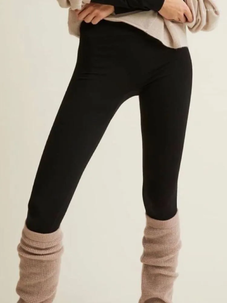 Leggings voor dames Solid Color Fleece Warm broek 2023 Winter Dubbele laag Koud bewijs Ladies Elastische taille lang