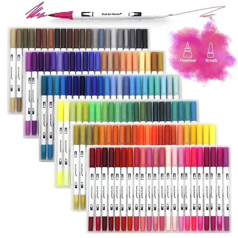 Markers Dual Tip Art Marker 12 48 120 132 Colors Fineliner Drawing Painting Stationery Coloring Manga Supplies 230224