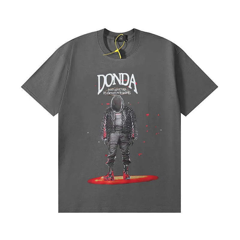 T-shirt de créateur Kanyes Wests 2023 Printemps et été Nouvel astronaute à manches courtes imprimé col rond T-shirt créatif gris foncé