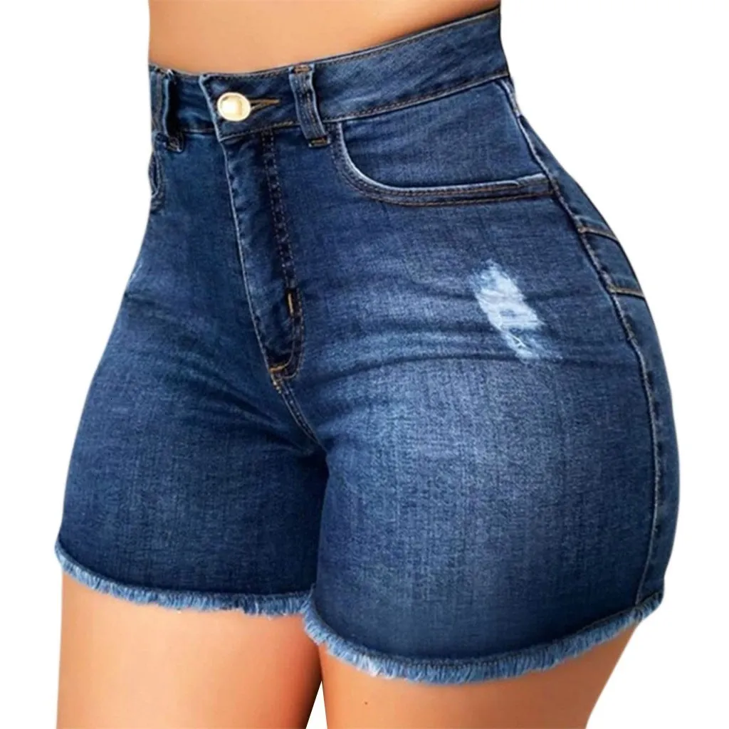 Shorts pour femme Été taille haute Denim court femmes frange effiloché déchiré jean short short en jean femme frange effiloché déchiré jean # T2G 230225