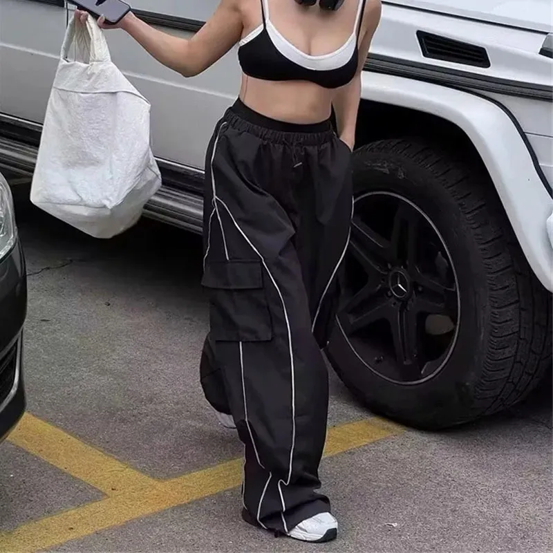 Women's Pants s YOZOU Black Baggy Cargo Parachute Casual Trousers Bottom High Waist Wide Leg Long Pant Oversized Streetwear 230225