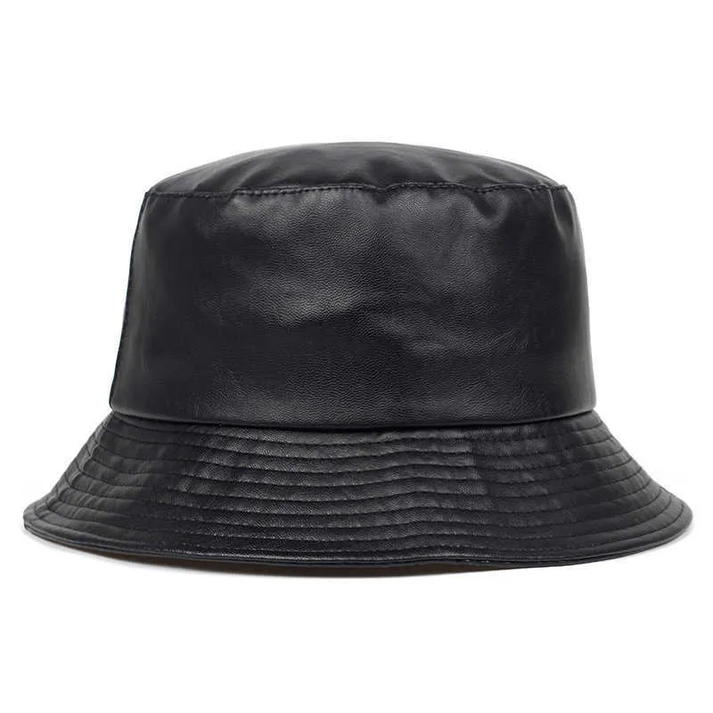 Geniş Memlu Şapkalar Sahte Deri Kova Şapkaları Pu Pamuk Katı Üstü Erkek ve Kadın Moda Deri Panama Cap Unisex Balıkçı Kapakları G230224
