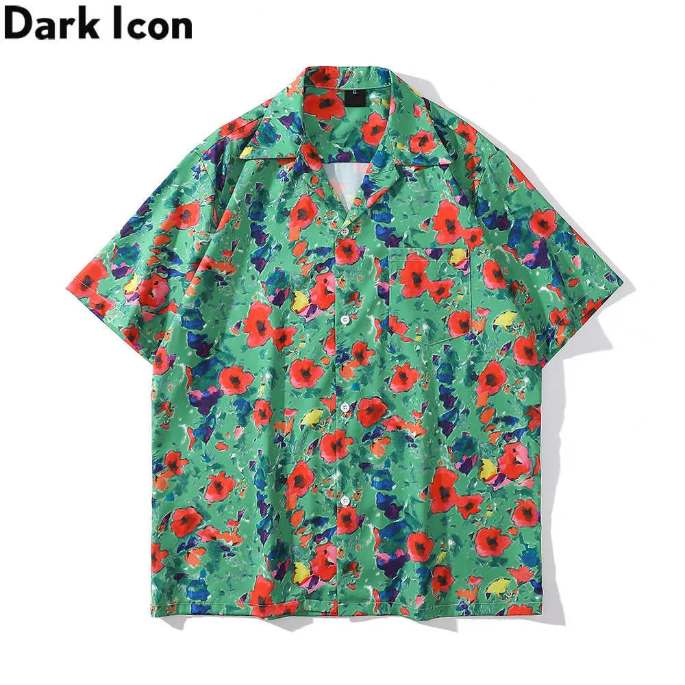 Männer Casual Hemden Dunkle Blumen Hawaiian Shirt Männer Sommer Männer Frauen Polo Shirt Z0224