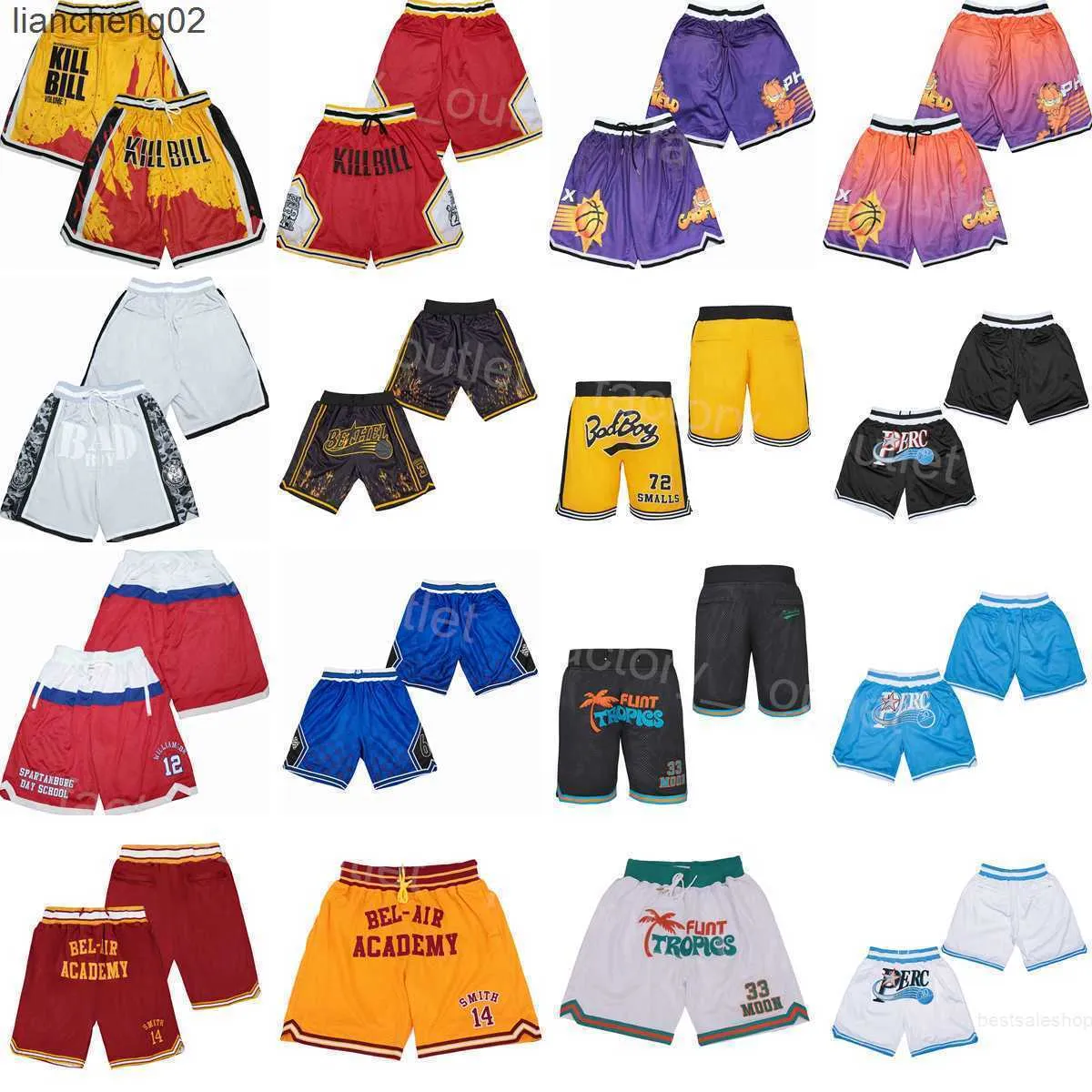 Short pour homme Just Don Movie Basketball ACADEMY BEL-AIR Short WILL SMITH Pantalon Taille élastique PERC SPARTANBURG DAY HIGH SCHOOL BLOODSHORTS KILL BILL Wear W0225
