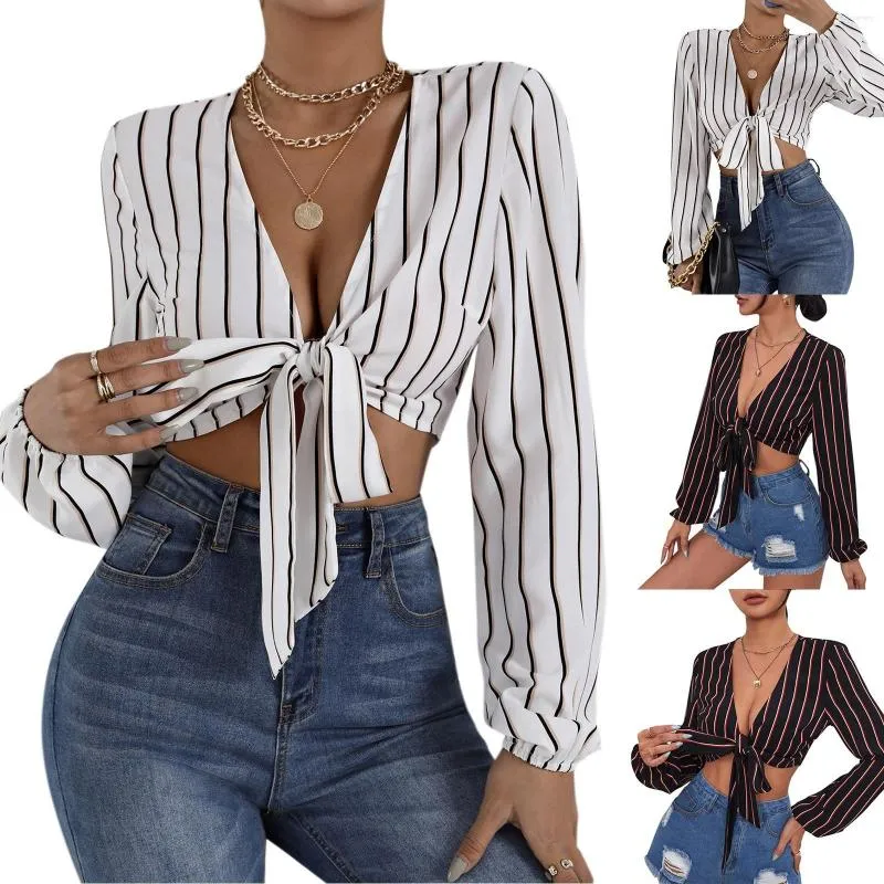 Women's Blouses Stretch Tee Womens Striped Print Puff Sleeve Cardigan Loose Cover Up Casual Shirt Top T Women