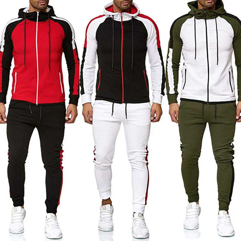 Erkek Trailsits Toptan moda şerit renkli erkekler kapüşonlu spor eşofmanları 2 adet set erkekler giyim erkek izleme 2020 erkek kıyafet seti Z0224