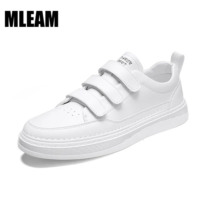 Kleid Schuhe Herrenmode Frühjahr All-Match Haken Schleife Weiße Turnschuhe Männer Leder Casual Männliche Koreanische Stil Wohnungen 230225