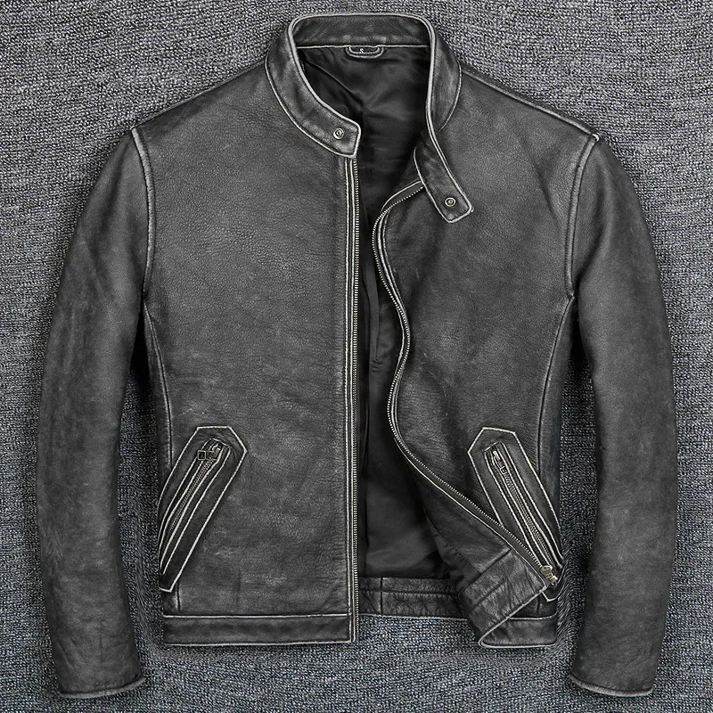 Giacche da uomo .7XL Marca Giacca classica in pelle di vacchetta stile casual da uomo 100% vera pelle. Cappotto in pelle da motociclista vintage. 230225