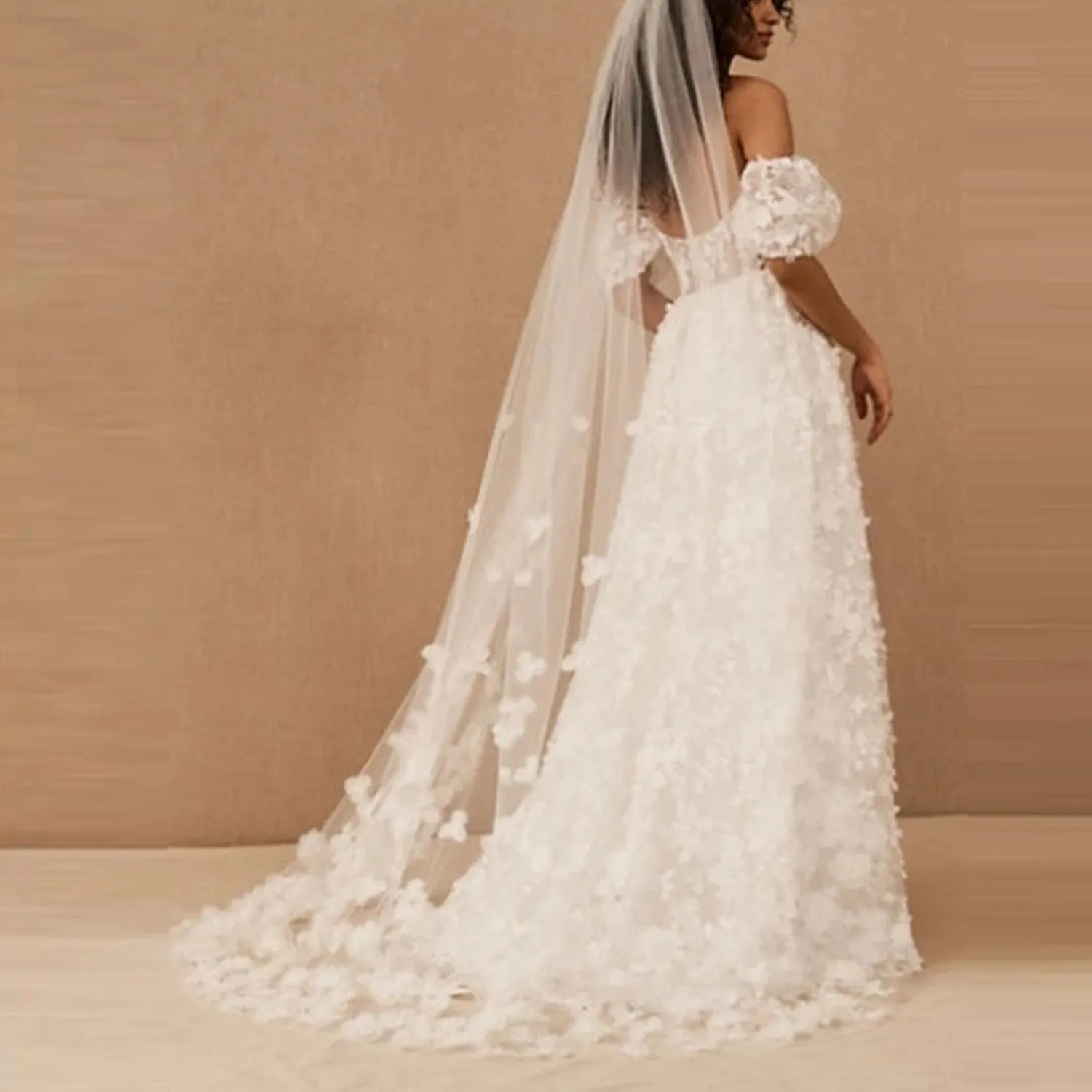 Elegant White Floral Veil Sheer Floral French Lace Train Bridal Veil – Elegant Wedding  main image 2