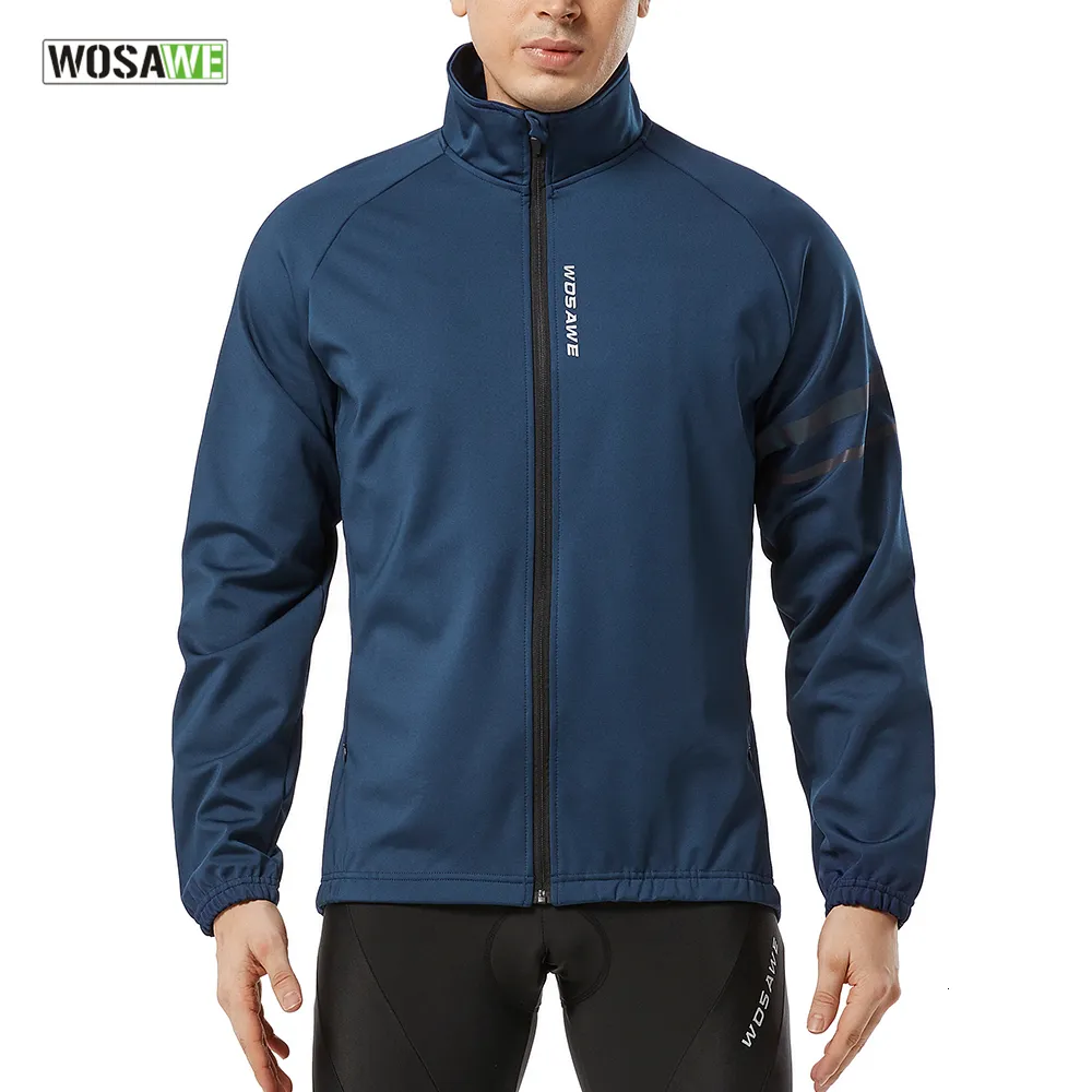 Cykeljackor Wosawe Men Cykling Jacket Winter Thermal Fleece Bicycle Mtb Road Cykelkläder Vindtät Vattentät långtröja Keep Warm Coat 230224