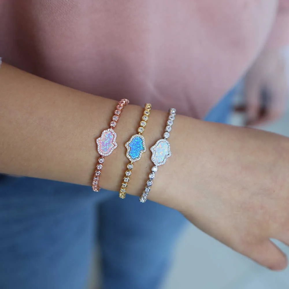 Цепочка звена мода браслет Chram Удача Hamsa Hand Cz Tennis Bangle Ювелирные изделия Opal Turke