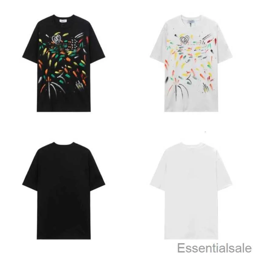 Designer 2023 Lanvins T-shirts för män Kvinnor Shorts ärmar Bomull Summer Casual Loose Tees Handmålade lyxiga stänk av bläck Graffiti Fransk stil Luh8
