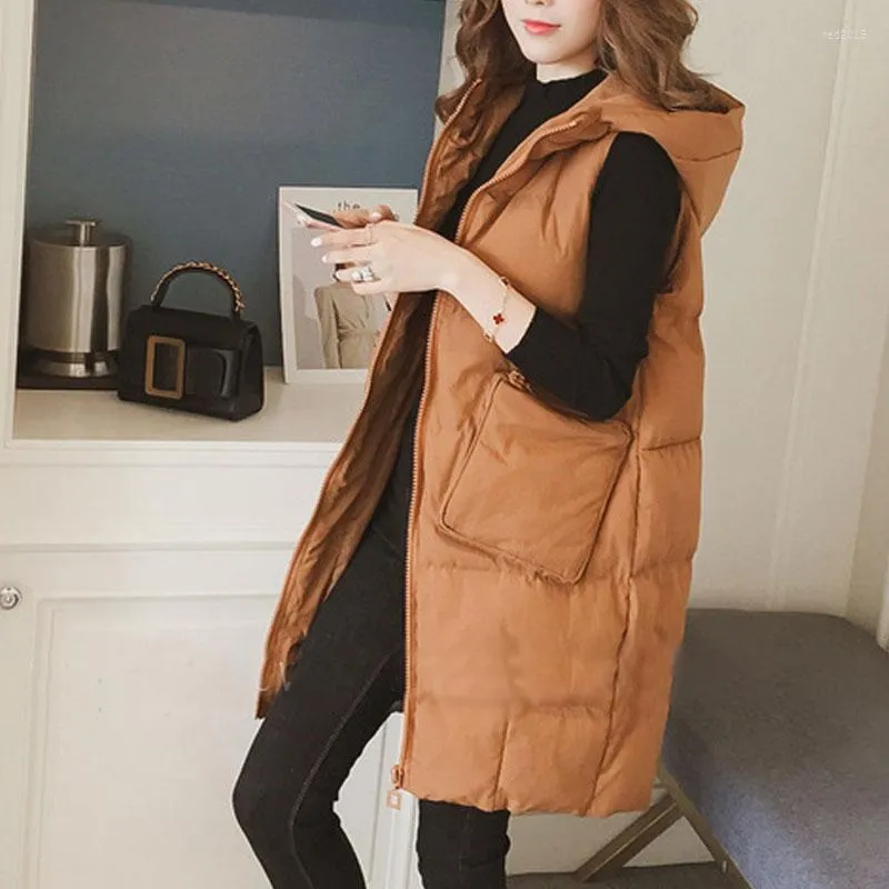 Women's Jackets Winter Waistcoat Women Vest Long Down Cotton Sleeveless Bread Coats Oversize Hooded With Pocket Chalecos Para Mujer