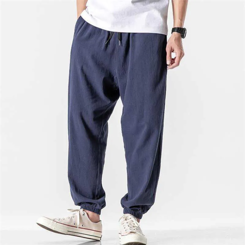 Men's Pants Men Cotton Linen Pants Summer New Casual Trousers Harajuku Style Solid Color Loose Jogging Pant Anklelength Tide Men Sweatpants Z0225
