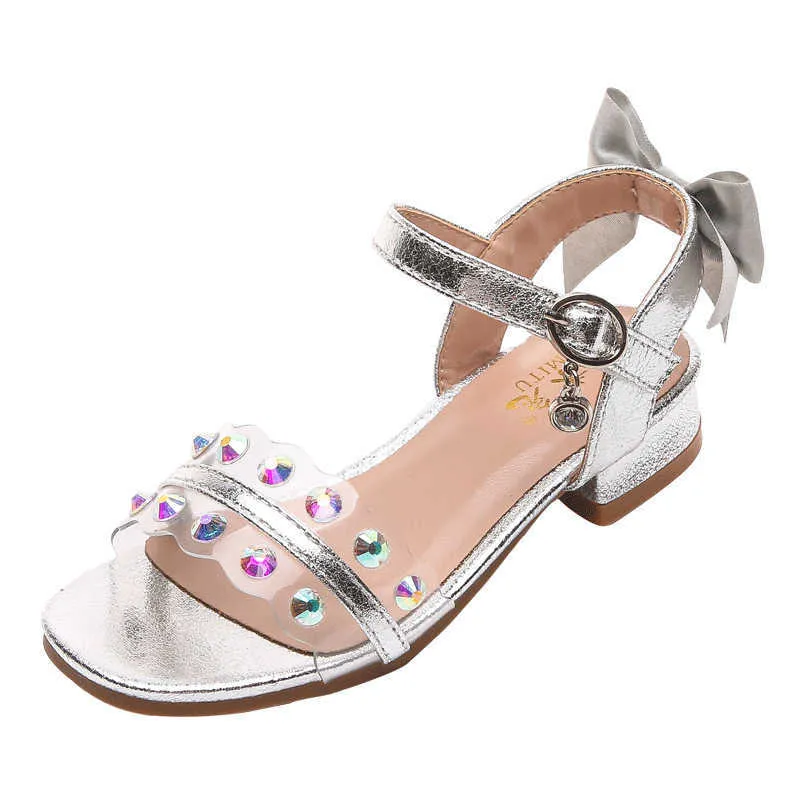 Sandales filles sandales strass été haut talon princesse chaussures enfants mi talons sandale sandales transparentes pour adolescents filles Z0225