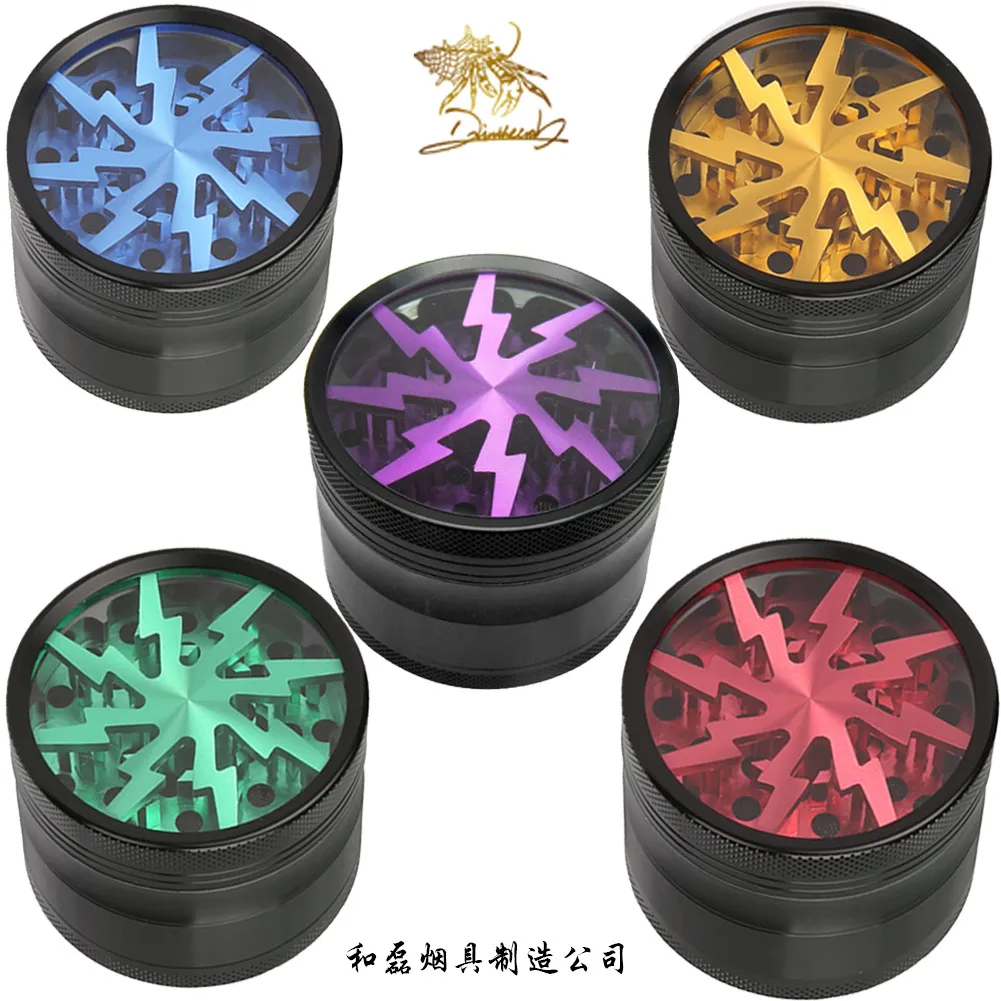 Three-cover metal four-layer 63 aluminum alloy lightning cigarette grinder tobacco grinder cigarette set