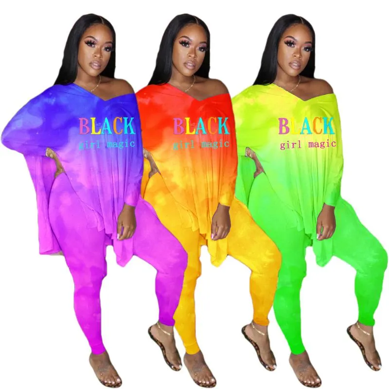 Survêtements pour femmes Tie Dye 2 PCS Set Casual Loose Femmes Deux pièces Tenues à manches longues Slit Top et Pantalon Summer Spring Survêtement Assorti Se