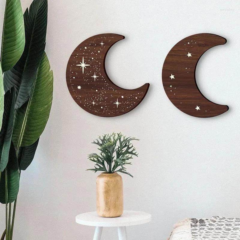 Lâmpadas de parede lâmpada de madeira boho estilo lua estrela noite luz caseira decorações de loft led a cabeceira de cabeceira de cabeceira