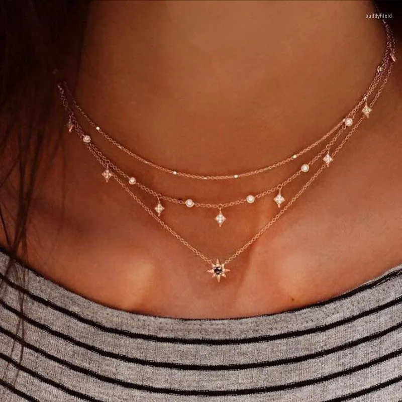 Pendant Necklaces Gold Color Choker Necklace Women Short Crystal Stars Chain & Pendants Laces Velvet Chokers Fashion Jewelry D40