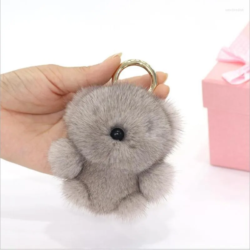 Keychains Genuine Bear Keychain Cute Animal Pompom Purse Acessador